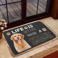 Life Is Better with A Golden Retriever Doormat Decor Print Animal Dog Floor Door Mat Non-Slip 3D Soft Flannel Custom Carpet