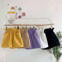 ส่งไว กางเกงขาสั้นแฟชั่น  fashion shorts สีพื้นเรียบหรู เอวสม็อค แต่งกระดุมหน้า เบิ้ลปลายขา ใส่สวยหุ่นดี รุ่น306#