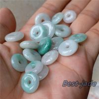 (Rui baoG)โดนัทขนาดเล็กรูปร่างเกรด A หยกสีเขียวหยกพม่า Jadeite โดนัทลูกปัดมือแกะสลักสีเขียวผู้ชายจี้เครื่องประดับ Spacer