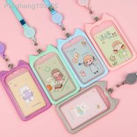Cartoon Credit Card Holder with Retractable Reel Lanyard Cute Cat Bank Identity Bus ID Card Holder Silicone Bus Card Cover Case