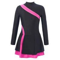 Figure Ice Skating Dress Kids Girls Gymnastics Workout Leotard Ballet Dance Dress Long Sleeves Training Performance Clothes  by Hs2023