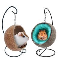 Hamster Coconut Shell Hanging Hammock Nest Bed Hideout with Stand Cage Accessories for Small Animals Golden Bear Sugar Glider Beds