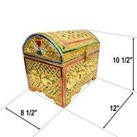 กล่องไม้แกะสลัก กล่องสมบัติ หีบไม้ตกแต่ง 12 นิ้ว  Treasure box ทองเปลวลาย ติดกระจก ไม้แกะสลัก งานฝีมือหัตกรรมบ้านถวายเชียงใหม่