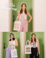 Wila-Freya Top ?890฿ ได้เสื้อ+กระเป๋าแคนวาส เสื้อสายเดี่ยว Y2K สายหวาน แต่งลูกไม้ พิมพ์ลายไฮโซโบว์ใหญ่