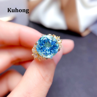 Kuhong แหวนสำหรับผู้หญิงคุณภาพสูง,แหวนซีลติดสีฟ้า AAA ลูกบาศก์เซอร์โคเนียหรูหราสำหรับงานหมั้นครบรอบงานปาร์ตี้เครื่องประดับ