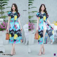 Chompoo Fashions ชุดเดรส เดรสยาว ปกเชิ้ตแขนเบิ้ล ผ่าแหวกด้านข้าง 2 ข้าง สีดำ