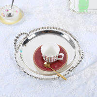 12 Deluxe Round Silver Serving Tray Decorative Metal Dinner Platter Cake Stand Fruit Plate Dinnerware for Wedding and Banquet