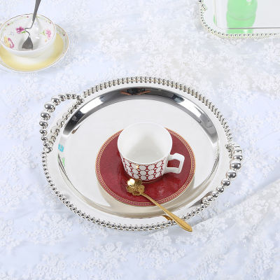 12 Deluxe Round Silver Serving Tray Decorative Metal Dinner Platter Cake Stand Fruit Plate Dinnerware for Wedding and Banquet