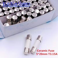 100pcs Ceramic Fuse 5x20mm Slow Blow Fuse T0.5A T500MA T1A T2A T3A T3.15A T4A T5A T6.3A T8A T10A T15A T20A 250V 5mmx20mm