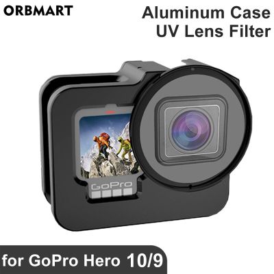 เคสอลูมิเนียม CNC สำหรับ Gopro Hero 11 10 9กรอบเคสป้องกันกรงโลหะสีดำพร้อมสำหรับ Go Pro ที่กรองรังสียูวี Hero9ตกแต่ง
