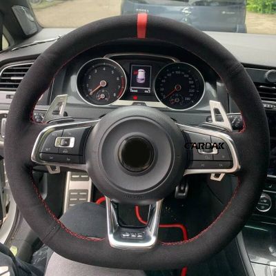 CARDAK Custom Suede Car Steering Wheel Cover for Volkswagen VW Golf 7 GTI Golf R MK7 VW Polo GTI Scirocco 2015 2016