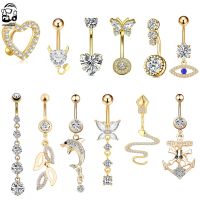 【CW】 14G Gold Color CZ Belly Snake Piercing Ombligo Jewelry 1PC