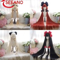 SEEANO 120cm Synthetic Long Straight Cosplay Wig With Bang Red Light Blonde Cute Lolita Wig Women Halloween Cosplay Wig Female Wig  Hair Extensions Pa