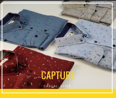 Capture Shirt เสื้อเชิ้ตผู้ชาย แขนยาว คอปก ลายอุปกรณ์ มีถึงอก 48 นิ้ว