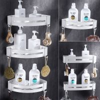 ☋๑ Nail Free White Bathroom Shelf Cosmetic Rack With Single Lever Bathroom Rack Shelf Rack Shower Room Corner Shelf Space Aluminum