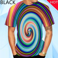 2023 NewSummer Men 3D Graphic T เสื้อแฟชั่นพิมพ์แขนสั้น O-Neck Rainbow Casual T เสื้อ