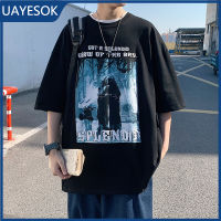 UAYESOK- เสื้อยืดผู้ชาย เสื้อ วินเทจชาย เสื้อย้อนยุค 90 เสื้อแขนสั้น แฟชั่นเสื้อเชิ้ต