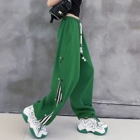 [HOT HULXOIQQQEWV 573] แฟชั่น Harajuku หลวมกางเกงขากว้างผู้หญิงสูงเอว Elastic Streetwear Sweatpants ฤดูร้อน Vintage Lace Up BF กางเกงตรง