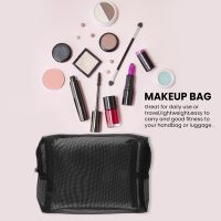 Black Mesh Makeup Bag See Through Zipper Pouch Travel Cosmetic and Toiletries Organizer Bags Pack of 3(S,M,L)