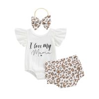 Newborn Baby Girl Mothers Day Outfits, Fly Sleeve Letter Printed Romper + Leopard Short Pants + Bow-Knot Headband Set  by Hs2023