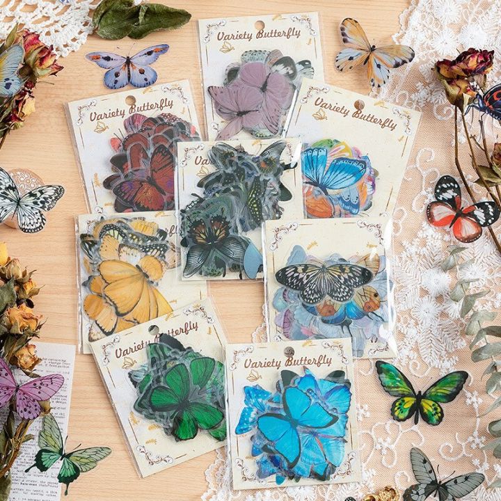 mohamm-40pcs-waterproof-pvc-sticker-colorful-butterfly-hand-ledger-decal-korean-material-paper-stickers-labels