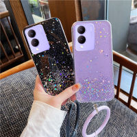 เคสโทรศัพท์ VIVO Y17S 4G / Vivo V29E 5G แฟชั่นฟอยล์สีทองแวววาวระยิบระยับพร้อมสายรัดข้อมือซิลิโคน TPU เคสนิ่มโปร่งใสป้องกันฝาหลัง