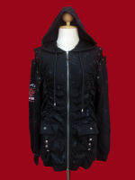 เสื้อแจ็คเก็ตพังค์สีดำ สกรีนลายกางเขนด้านหลังและแขนเสื้อ (Black Cross Punk Jacket)