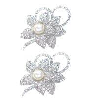 2X Classy Flower Brooch Pin with Shiny Created Crystal and Created Pearl for Christmas Wedding or Prom