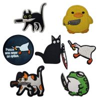 Cute Cartoon Small Animal with Knife Cat Duck Goose Tactical Embroidery Badge Hook and Loop Patch Badge Clothing Accessories Haberdashery