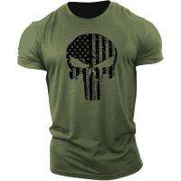 Skull 3D printing T-shirt mens casual sports T-shirt short sleeve summer 2021 new army green mens hot sale