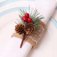 4PCS Christmas Cedrus Napkin Ring, Table Napkin Buckle,Pine Cone Crafts Holder Handmade Party Dinner ตกแต่งปีใหม่