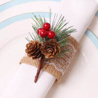 4PCS Christmas Cedrus Napkin Ring, Table Napkin Buckle,Pine Cone Crafts Holder Handmade Party Dinner ตกแต่งปีใหม่