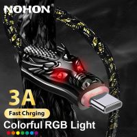 （Grilled cold noodles）NOHON RGB สาย USB ไฟ LED ชนิด C เคสโทรศัพท์ส่วนตัวของ NOHON สายชาร์จเร็ว Micro 3A สำหรับ Huawei Xiaomi ที่ชาร์จ Realme