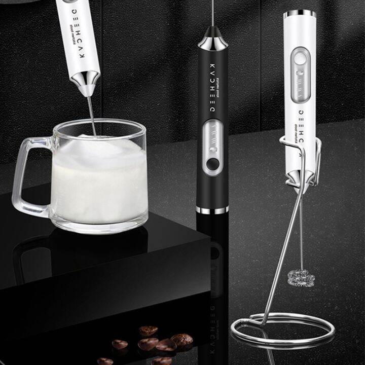 1 Set Electric Milk Frother Coffee Handheld USB Charging With Stand