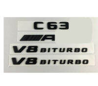 Matt Black C63 AMG V8 BITURBO Trunk Fender Emblems Badges for W205