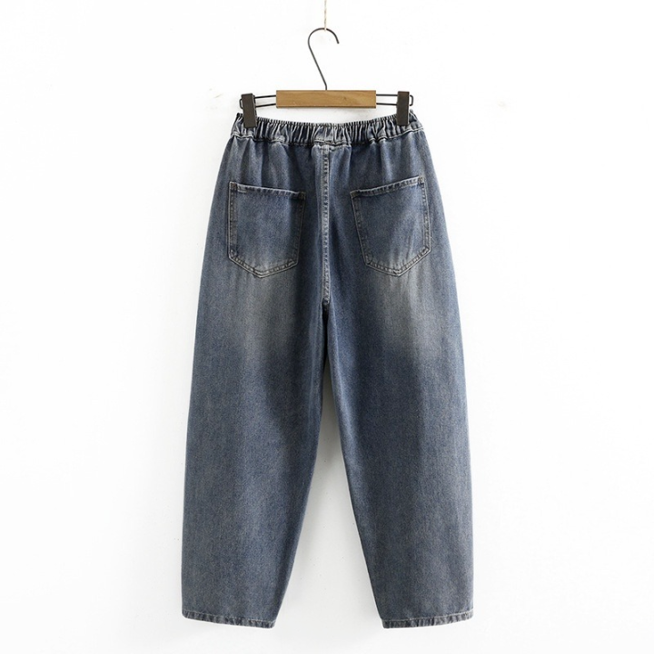 มีไซส์ใหญ่-plus-size-xl-4xl-womens-denim-pants-casual-elastic-waist-black-blue-jeans