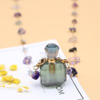 1pc Stone Fluorite Perfume Bottle Pendants Necklace Reiki Diffuser