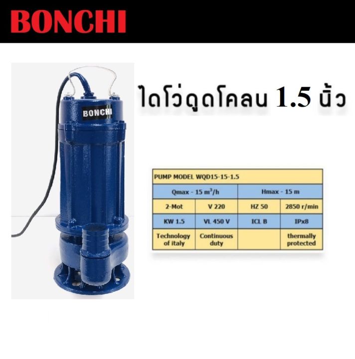 bonchi-ปั๊มน้ำอัตโนมัติ-ไดโว่-ไดโว่ดูดโคลน-1-5-นิ้ว-wqd15-15-1-5kw