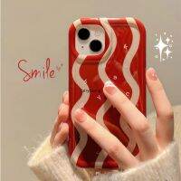 เคสโทรศัพท์กระเพื่อมสีแดงสไตล์เกาหลีสำหรับ iPhone 11 12 13 14 Pro X XR 7 8 Plus เคสฝาครอบเคสแอร์กรอบรูปซิลิโคนนิ่มป้องกันการตก