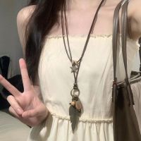 Ancient style new Chinese style Zen necklace niche double layer retro ethnic style feather pendant wax thread necklace womens long cotton