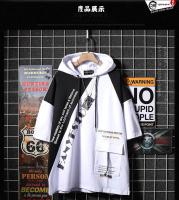 ฤดูร้อน street hip - hop แบรนด์ hooded แขนสั้นเสื้อกันหนาวผู้ชายบางส่วนการจับคู่สีเสื้อยืดนักเรียนหลวม hoodie ครึ่งแขน