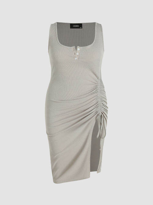 Cider Rib Button Drawstring Midi Dress Curve & Plus Lazada.co.th