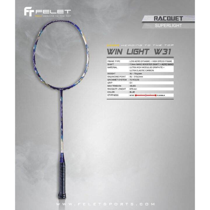 Felet Win Light W31 Badminton Racquet 5u 75gram+ balancing point 310