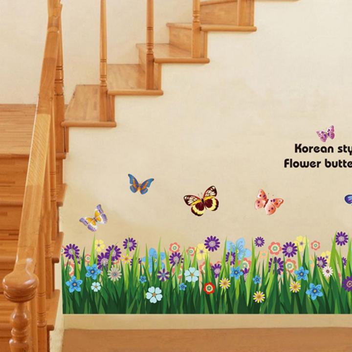 สติกเกอร์ติดผนังรูปหญ้าผีเสื้อสติกเกอร์รูปดอกไม้ไวนิล-diy-แบบถอดออกได้คำคมสำหรับบ้าน