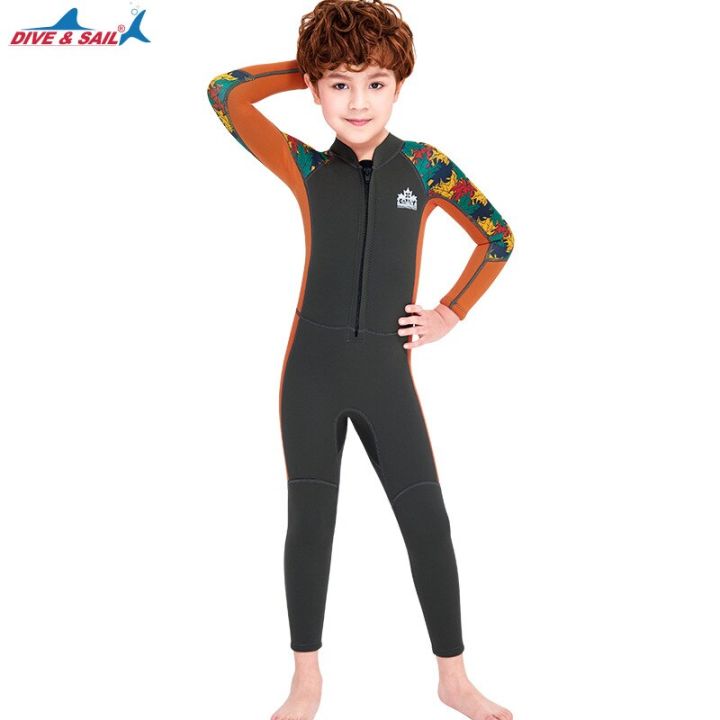 ชุดว่ายน้ำเด็กนีโอพรีนชุดว่ายน้ำอบอุ่นหนา2-5มม-ชุดว่ายน้ำแขนยาวฤดูหนาวสำหรับเด็กผู้ชายชุดว่ายน้ำดำน้ำ