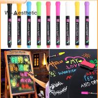 W-AESTHETIC หลายสี กระดานเขียน LED กระดานดำกราฟฟิตี ภาพวาดหน้าต่างกระจก ปากกาชอล์กเหลว ไฮไลท์เน้นข้อความ ปากกามาร์กเกอร์ศิลปะ ปากกาไวท์บอร์ด