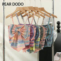 PEAR DODO เสื้อสายเดี่ยวแขนกุดลายทางสำหรับผู้หญิงมีโบว์ขนาดใหญ่ลายทางสไตล์เกาหลี