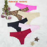 6pcslots Sexy Women Thongs Panties Seamless Tangas Panties Super Thin Intimate Leopard String Ice Silk Low Rise Panty Underwear