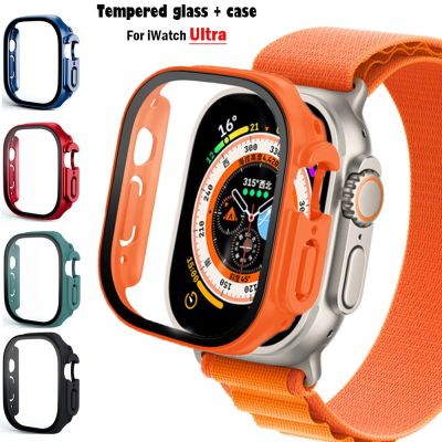 นาฬิกาอัจฉริยะ2นิ้วทำจากแก้ว + เคสสำหรับ Apple Watch อัลตร้า/อัลตร้าสายคล้อง2 49มม. อุปกรณ์เสริมสาย PC + ป้องกันหน้าจอกระจกกันรอยสมาร์ทโฟนสำหรับ I Watch ซีรีส์สายรัดพิเศษ