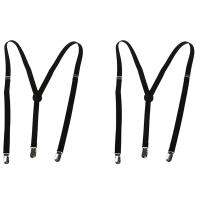 2X Adult Adjustable Metal Clamp Elastic Suspenders Braces Black